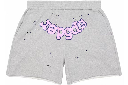 Sp5der OG Web Logo Sweat Short - Heather Gray/Pink